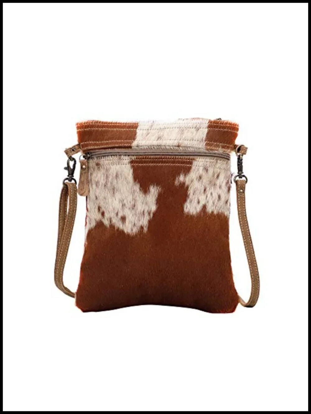Cow Print Crossbody Bag - Genuine Leather Western Purse